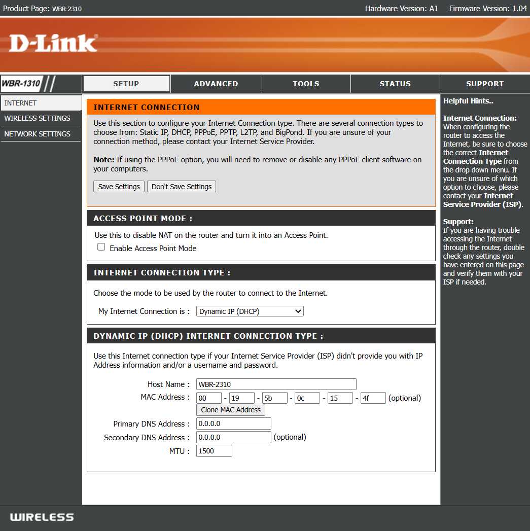 Dlink Static IP