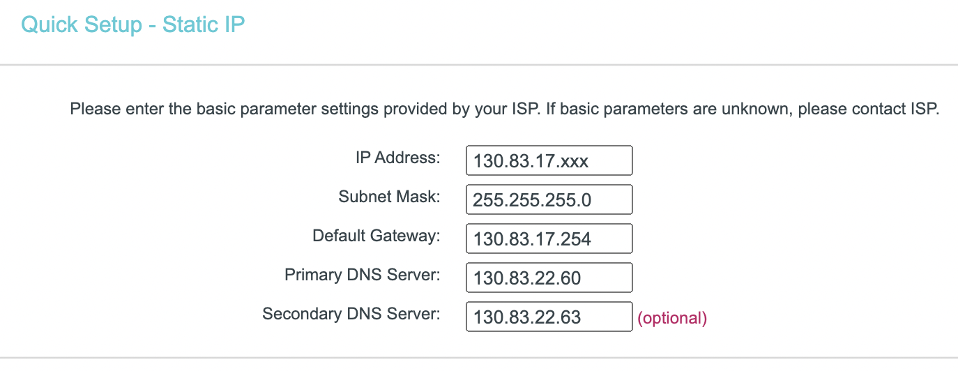 TP-Link IP Entered